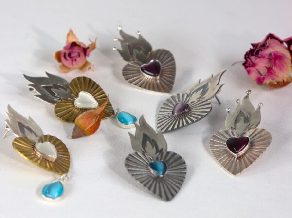 საყურე, ცეცხლოვანი გული - "TM enamel Art"