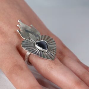 ბეჭედი, ცეცხლოვანი გული, შავი - "TM enamel Art"