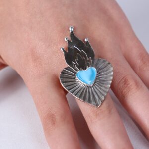 ბეჭედი, ცეცხლოვანი გული, ცისფერი - "TM enamel Art"
