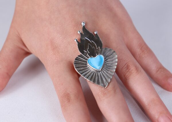 ბეჭედი, ცეცხლოვანი გული, ცისფერი - "TM enamel Art"
