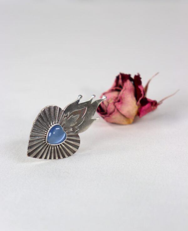ბეჭედი, ცეცხლოვანი გული, ლურჯი - "TM enamel Art"