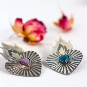 საყურე, ცეცხლოვანი გული - "TM enamel Art"