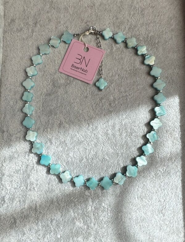 სადაფის ყელსაბამი, ცისფერი - "BiserNati • ბისერნათი"