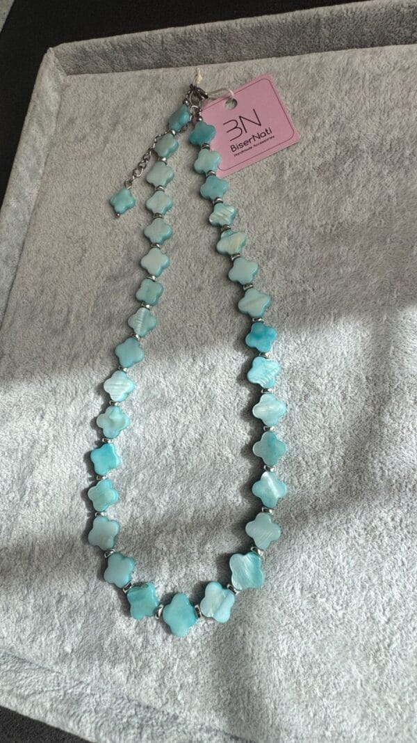 სადაფის ყელსაბამი, ცისფერი - "BiserNati • ბისერნათი"