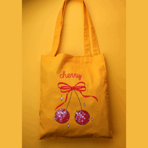 ნაჭრის ჩანთა დისკოს ალუბალის პრინტით - "ბიბლუსი"