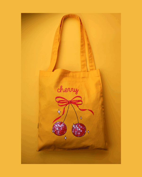 ნაჭრის ჩანთა დისკოს ალუბალის პრინტით - "ბიბლუსი"