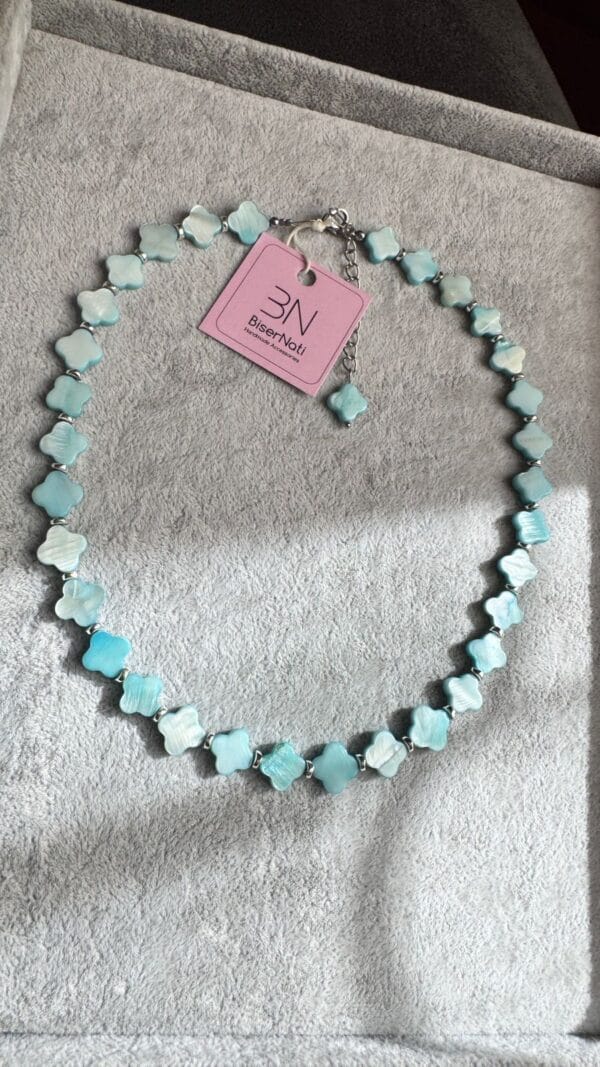 სადაფის ყელსაბამი, ცისფერი - "BiserNati • ბისერნათი"