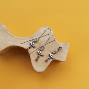 საყურე და გულსაკიდი, "ჩიტი" - "KETO Handmade"