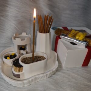 საეკლესიო ნაკრები საკმევლის კოშკით - "Soul Flame • ხელნაკეთი არომატული სანთლები"